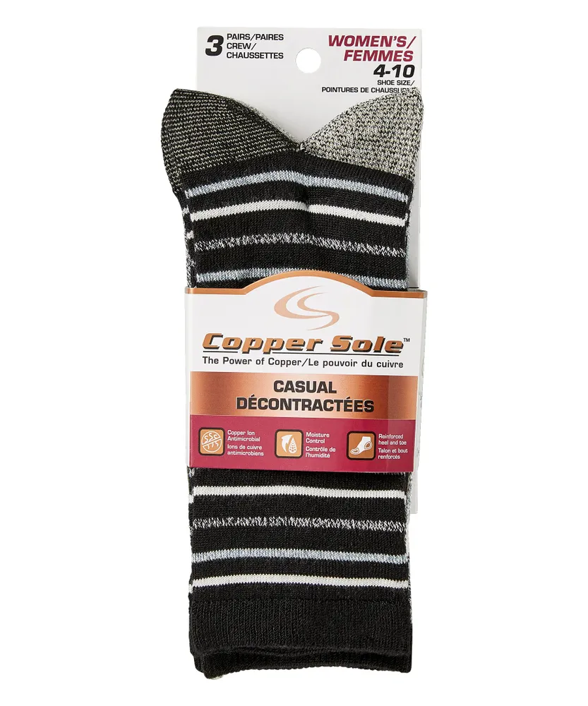 Copper Sole Women's 3 Pack Casual Crew Socks