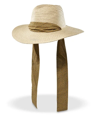 Denver Hayes Women's Wide Brim Ribbon Band Straw Hat