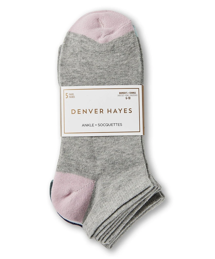 Denver Hayes Women's Ankle Socks, 5 Pack