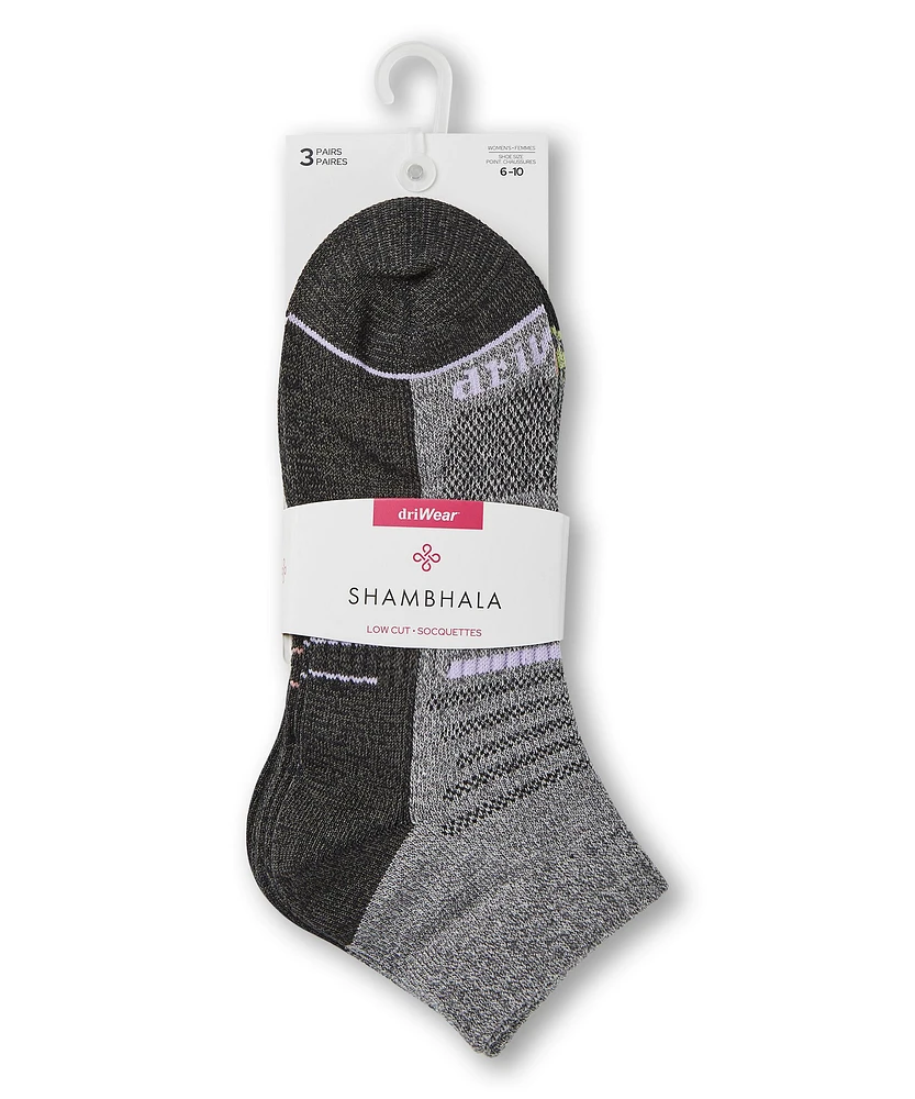 Shambhala Women's Dri-Wear Low Cut Socks, 3 Pack