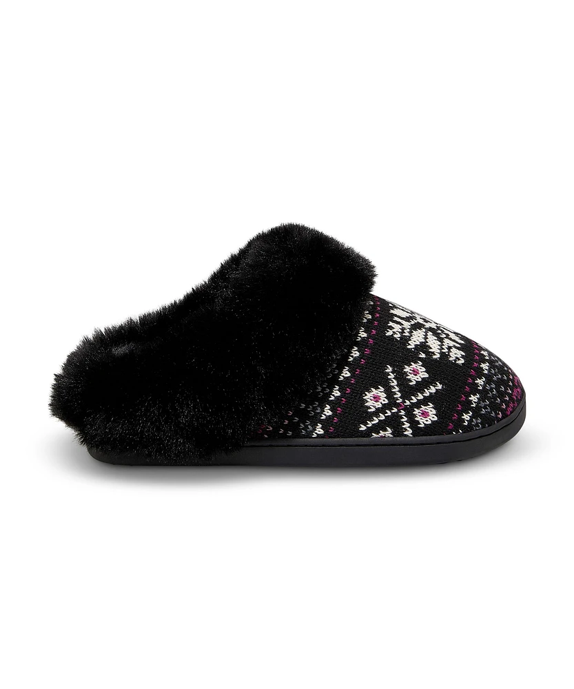 Denver Hayes Women's Nordic Knit Faux Fur Slippers