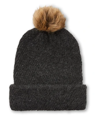 Denver Hayes Women's Diagonal Rib Faux Fur Pom Toque