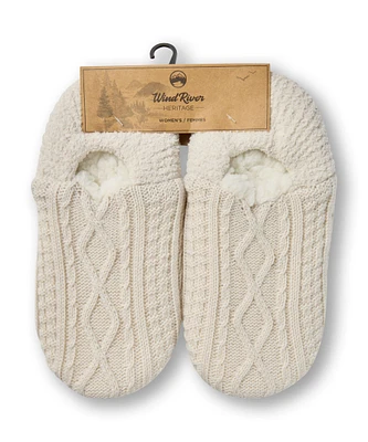 WindRiver Women's Heritage Cable Texture Slipper Socks