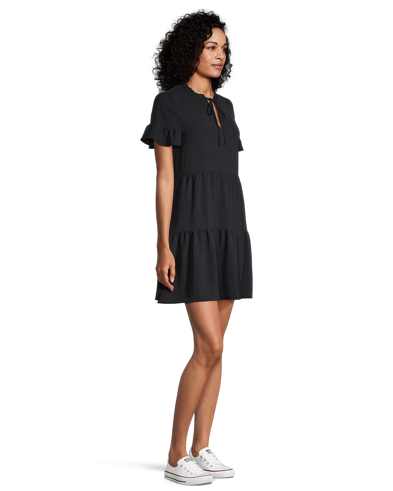 Denver Hayes Women's Flowy Double Tier Short Sleeve Dress