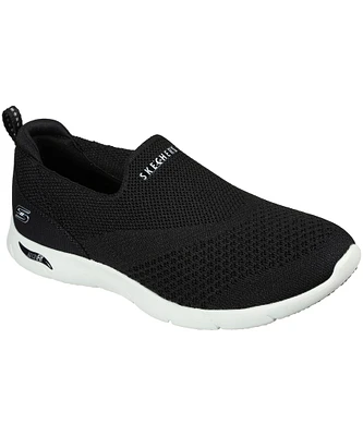 Skechers Women's Arch Fit Refine - Don't Go Stretch Slip On Walking Shoes Black White