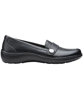 Clarks Women's Cora Daisy Leather Slip On Loafer Shoes - Black