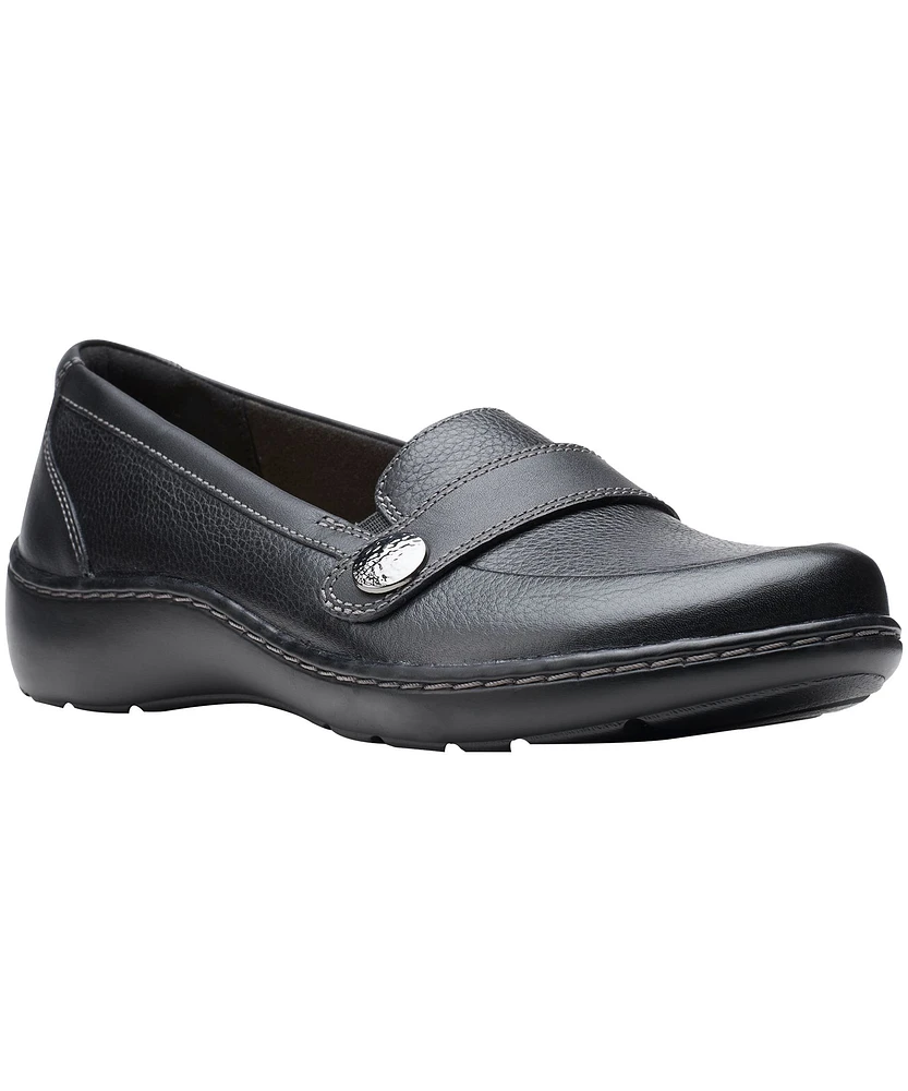 Clarks Women's Cora Daisy Leather Slip On Loafer Shoes - Black