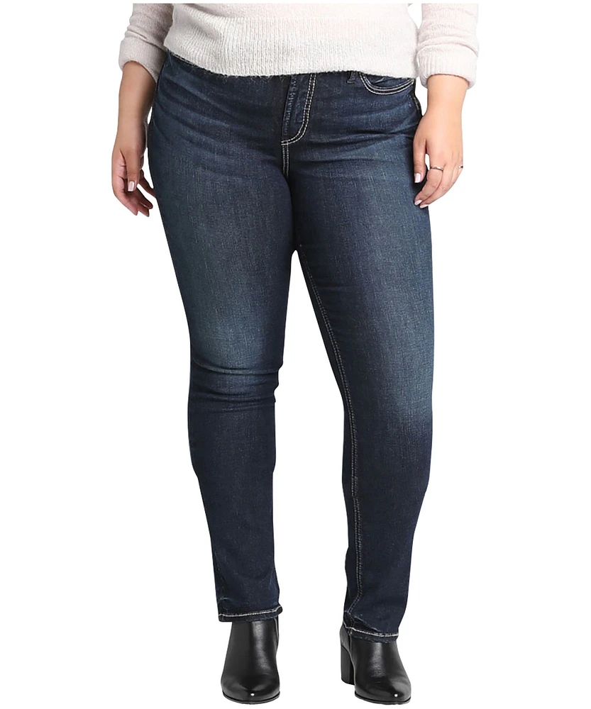 Silver Women's Avery Curvy High Rise Straight Jeans - Dark Indigo Plus