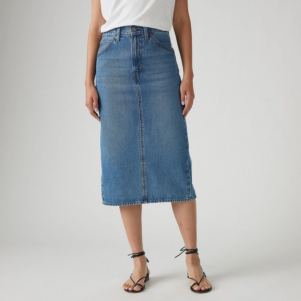 Levi's Women's High Rise Back Slit Skirt - Dark Indigo Wash