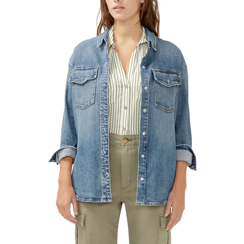 Silver Women's Shirt Jacket - Medium Indigo Wash