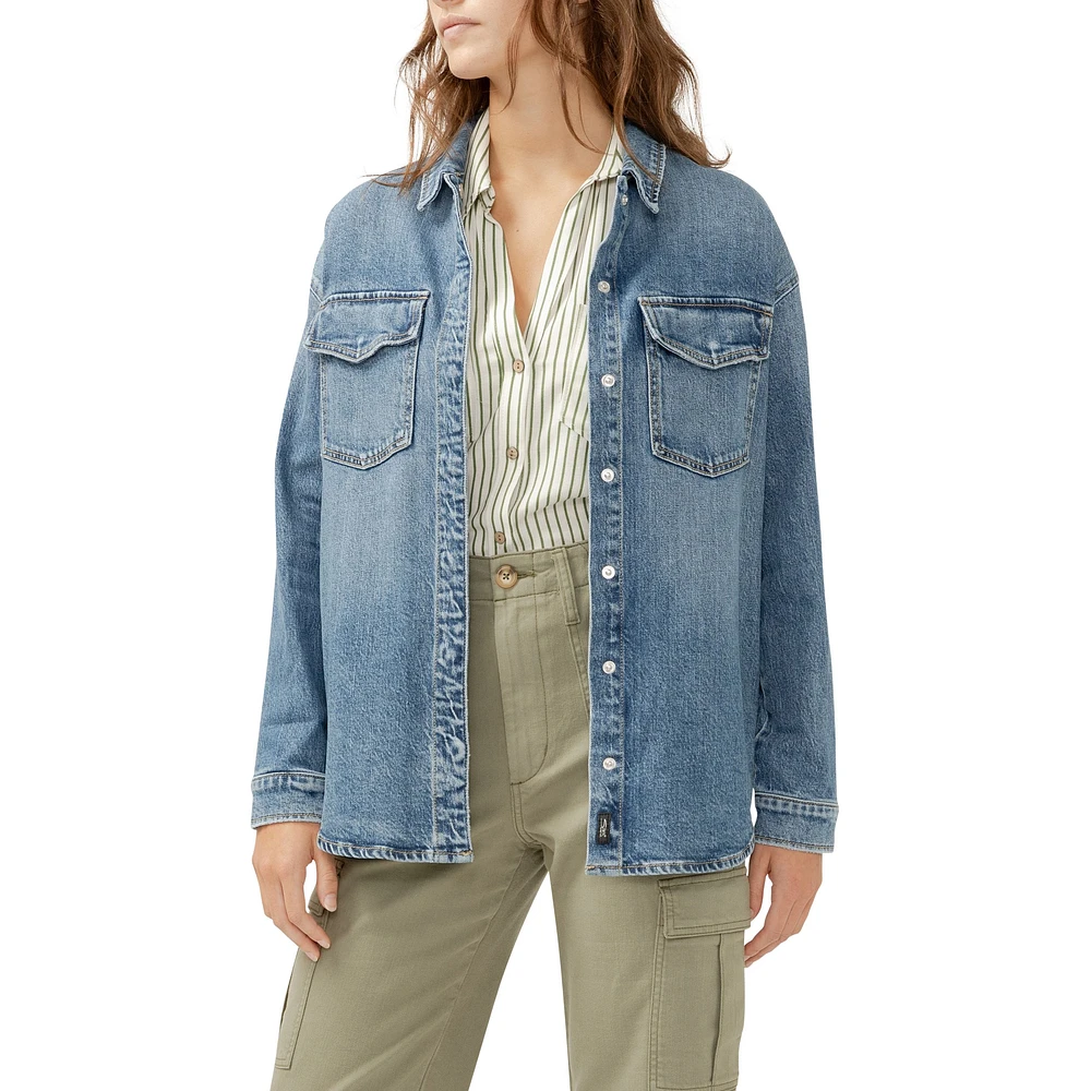 Silver Women's Shirt Jacket - Medium Indigo Wash