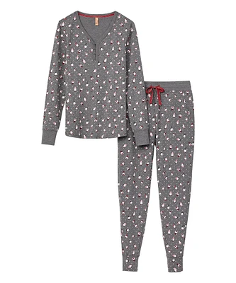 Denver Hayes Women's 2 Piece Henley Pajama Set