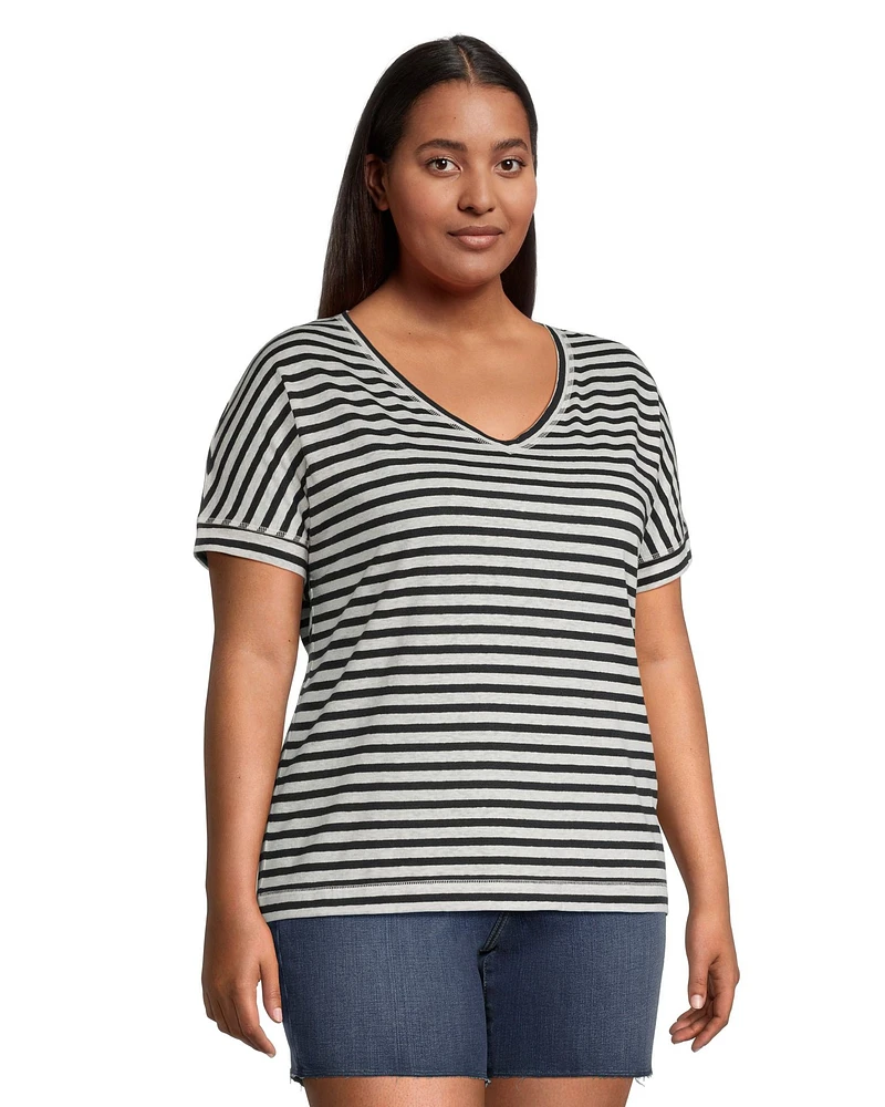 Denver Hayes Women's Linen Striped T Shirt