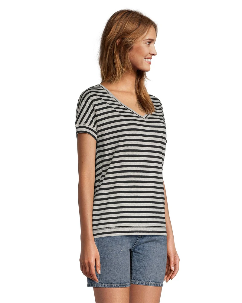 Denver Hayes Women's Linen Striped T Shirt