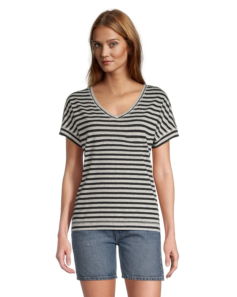 Denver Hayes Women's Linen Striped T Shirt