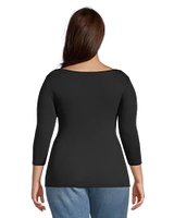 Denver Hayes Women's 3/4 Sleeve Slim Fit Boatneck Shirt