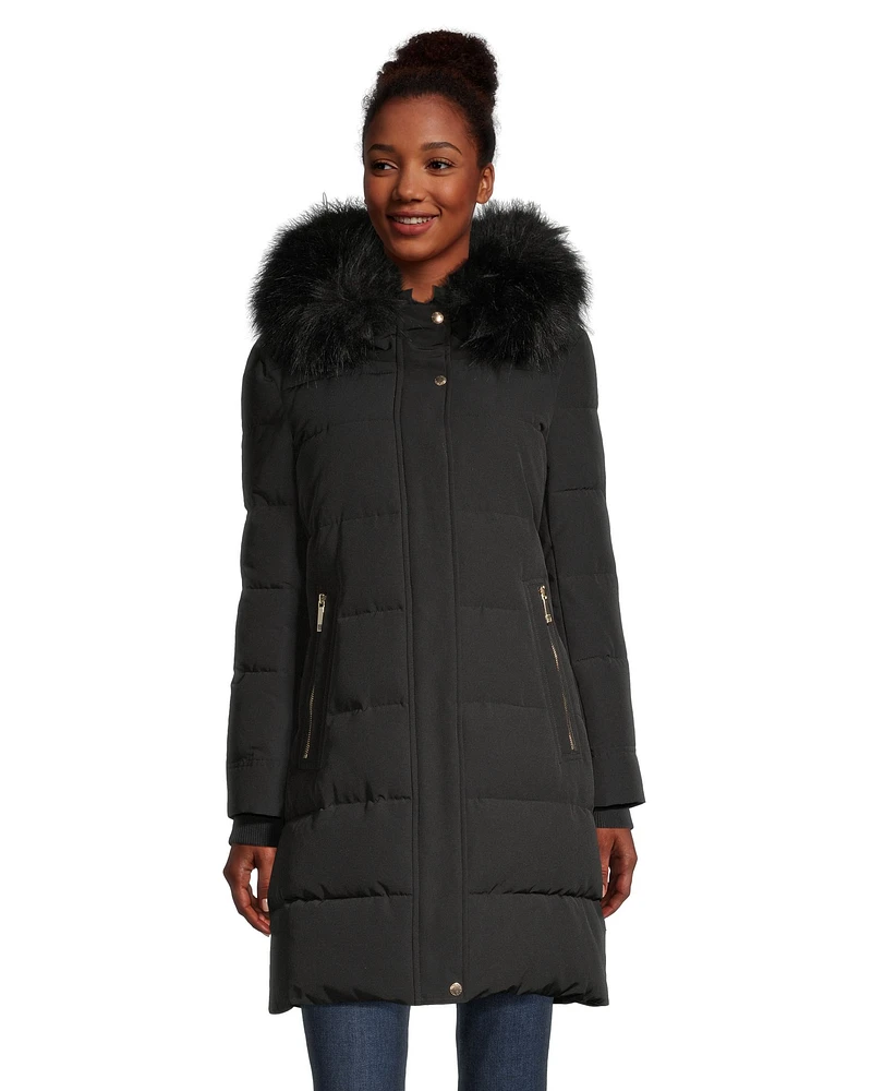 Nine West Women's Faux Fur Trimmed Heavy Weight Puffer Parka