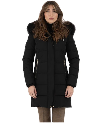 Nine West Women's Faux Fur Trimmed Heavy Weight Puffer Parka