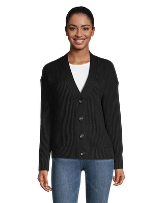 Women's Rib Knit Button Up Cardigan