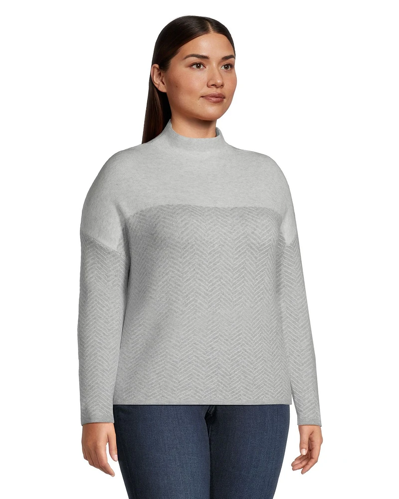 Denver Hayes Women's Semi Fitted Cozy Mock Neck Jaquard Pullover