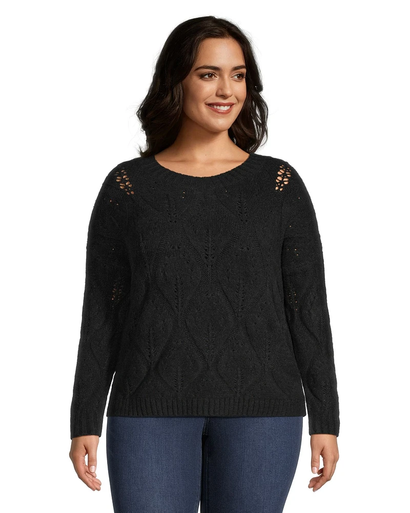 Denver Hayes Women's Luxe Relaxed Fit Pointelle Pullover