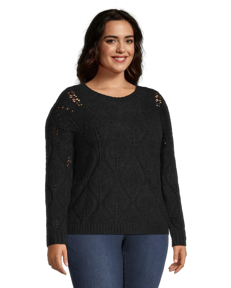 Denver Hayes Women's Luxe Relaxed Fit Pointelle Pullover