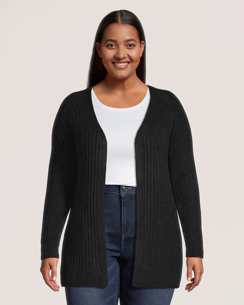 Denver Hayes Women's Luxe Relaxed Fit Ribbed Easy Open Cardigan