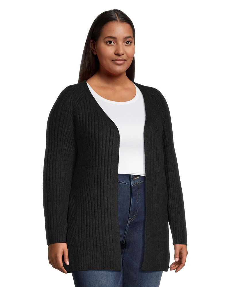 Denver Hayes Women's Luxe Relaxed Fit Ribbed Easy Open Cardigan