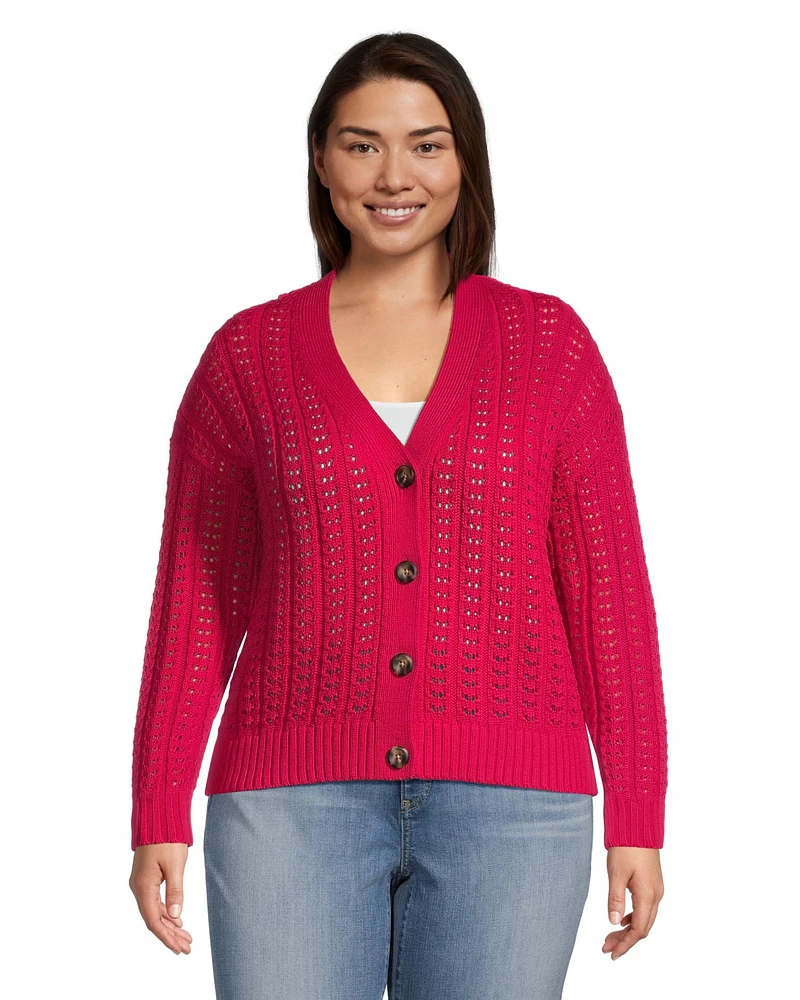 Denver Hayes Women's Semi Fitted Drop Shoulder Button Up Cardigan