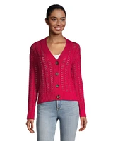 Denver Hayes Women's Semi Fitted Drop Shoulder Button Up Cardigan