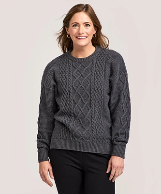 WindRiver Women's Cotton Blend Cable Crewneck Pullover