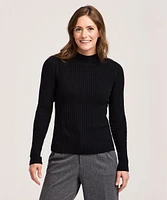 Denver Hayes Women's Fine Gauge Ribbed Long Sleeve Mock Neck Sweater