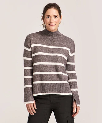 Denver Hayes Women's Mockneck Boxy Stripe Pullover