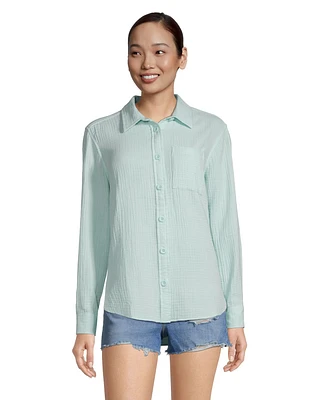 Women's Double Gauze Long Sleeve Button Down Shirt