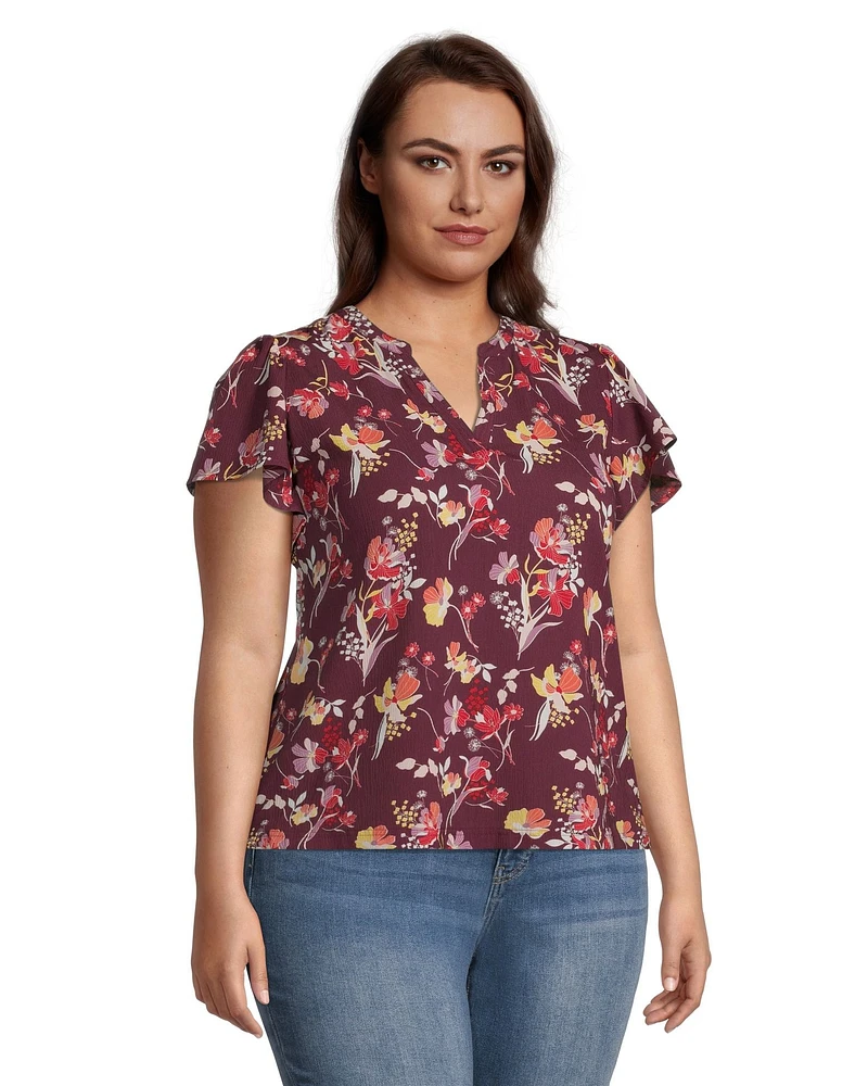 Denver Hayes Women's Flutter Sleeve Blouse