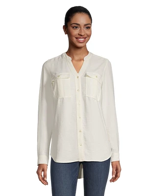 Denver Hayes Women's Semi Fitted Long Sleeve Utility Blouse