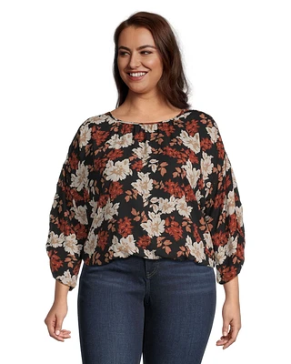 Denver Hayes Women's Relaxed Fit Long Sleeve Scoop Neck Blouse