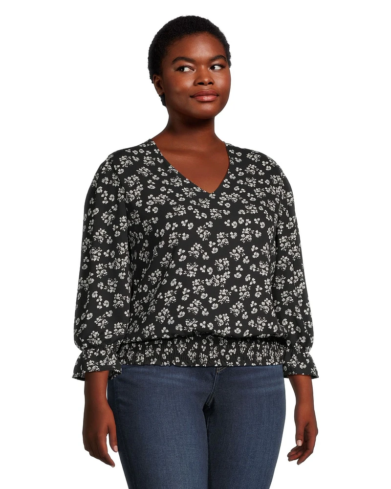 Denver Hayes Women's Relaxed Fit Printed Three Quarter Length Sleeves V Neck Blouse