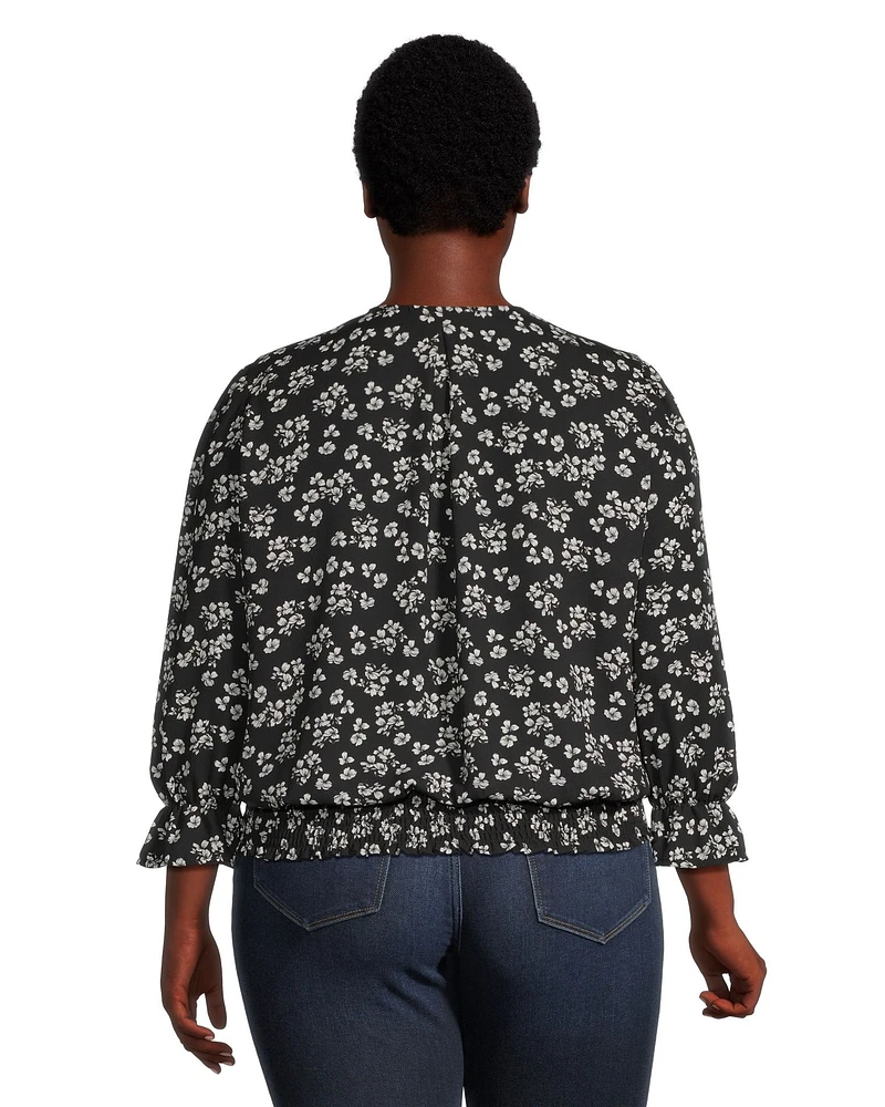 Denver Hayes Women's Relaxed Fit Printed Three Quarter Length Sleeves V Neck Blouse