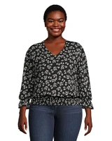 Denver Hayes Women's Relaxed Fit Printed Three Quarter Length Sleeves V Neck Blouse