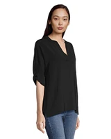 Denver Hayes Women's 3/4 Rolled Sleeve Hammer Crepe Blouse