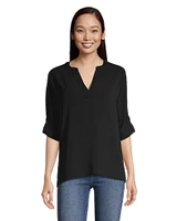 Denver Hayes Women's 3/4 Rolled Sleeve Hammer Crepe Blouse