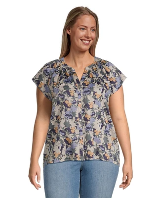 Denver Hayes Women's Button-Up Short Sleeve Semi-Fitted Cotton Blouse