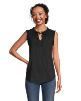 Denver Hayes Women's Cotton Split Neck Sleeveless Blouse