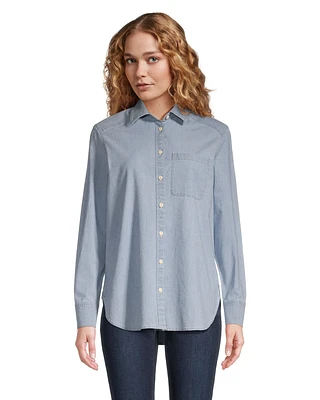 Denver Hayes Women's Long Sleeve Semi-Fitted Button Up Chambray Shirt