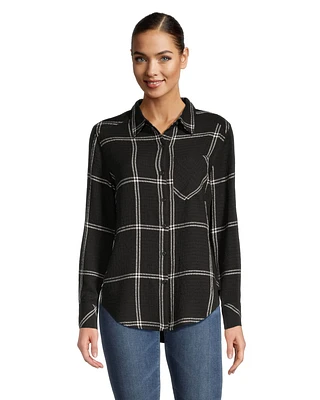 Denver Hayes Women's Long Sleeve Textured Plaid Button-up Shirt