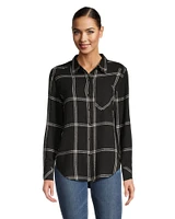 Denver Hayes Women's Long Sleeve Textured Plaid Button-up Shirt