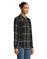 Denver Hayes Women's Long Sleeve Textured Plaid Button-up Shirt