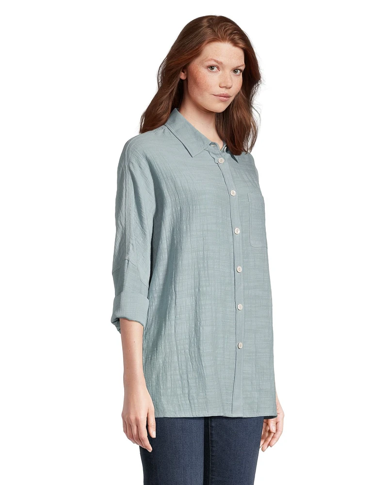 FarWest Women's Oversized Button Up Beach Shirt