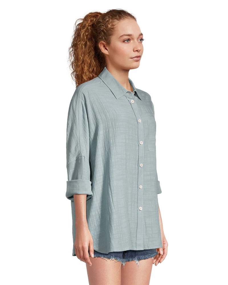 FarWest Women's Oversized Button Up Beach Shirt